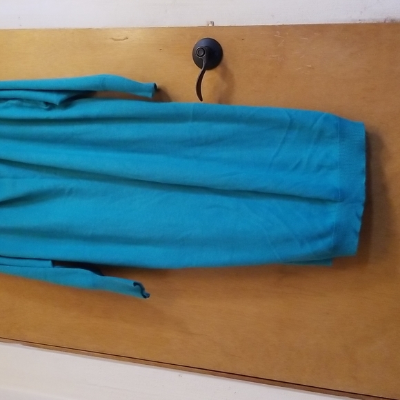 Vintage Knit Teal Blue Cowl Neck Sweater Dress Large Medium Oversized - Picture 3 of 7